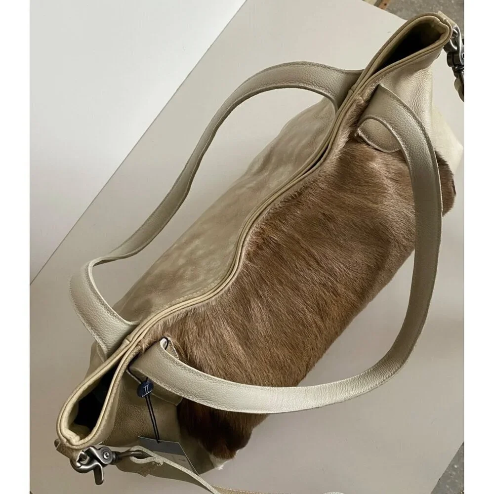 Lucchese Antelope Leather East West Tote Bag Crossbody Marble Ivory Travel Bag - Picture 8 of 16